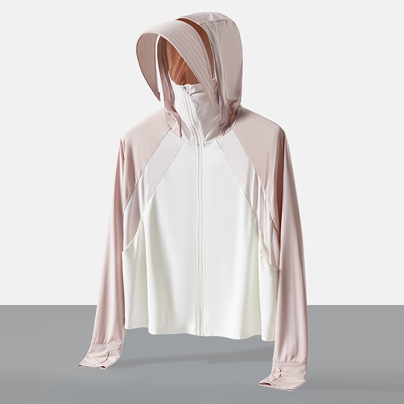 新款冰絲防曬衣女拼色夏季騎行服帽檐可拆卸斗篷款防曬服可印logo