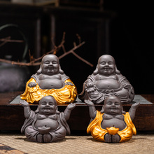 精品紫砂茶宠弥勒佛手工佛摆件笑口常开佛小和尚茶玩可养