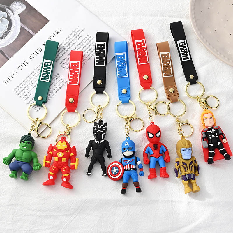 Cross-border Avengers Keychain Cartoon Superhero Small Gift Silicone Secondary Spider-Man Keychain