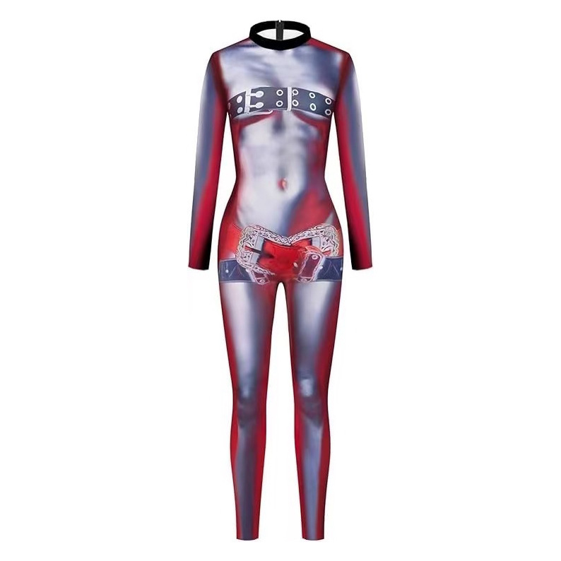 그레이 및 레드 점프수트