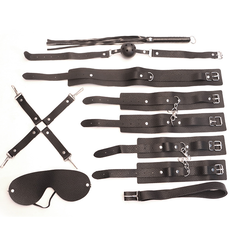 Bondage Kit with Handcuffs, Whip, Gag, Blindfold and Storage Pouch, PU, Pink — detail image 1