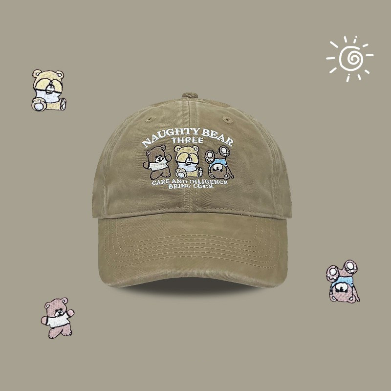 2024 nuevo lindo oso marrón bordado gorra de lengua mujer primavera y otoño universitaria pareja sombrero de béisbol moda masculina