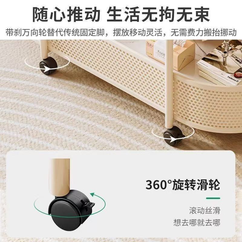 新款小户型奶油风可移动沙发侧边柜边几双层置物架茶几零食小推车|undefined