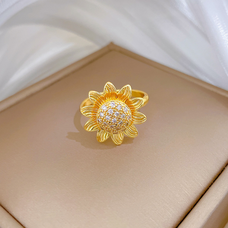 Anello girevole a forma di girasole, regolabile, gioiello semplice, anello giapponese, anello per coppie_voghion.com