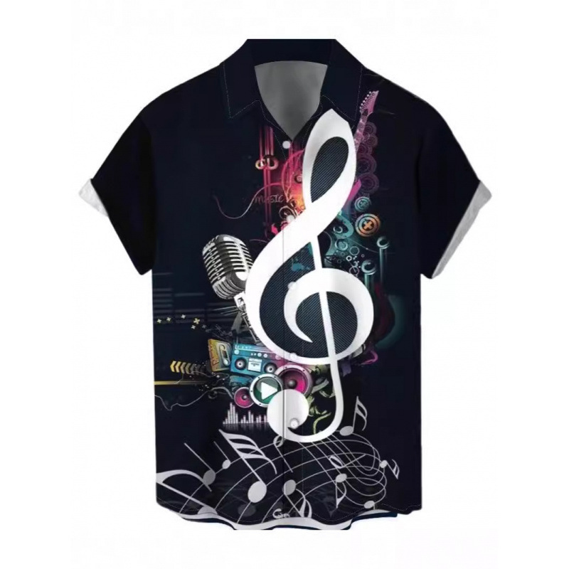 Men's Vintage Bowling Shirt 1950S Retro Rock Style Short Sleeve Button Music Short Sleeve Shirt