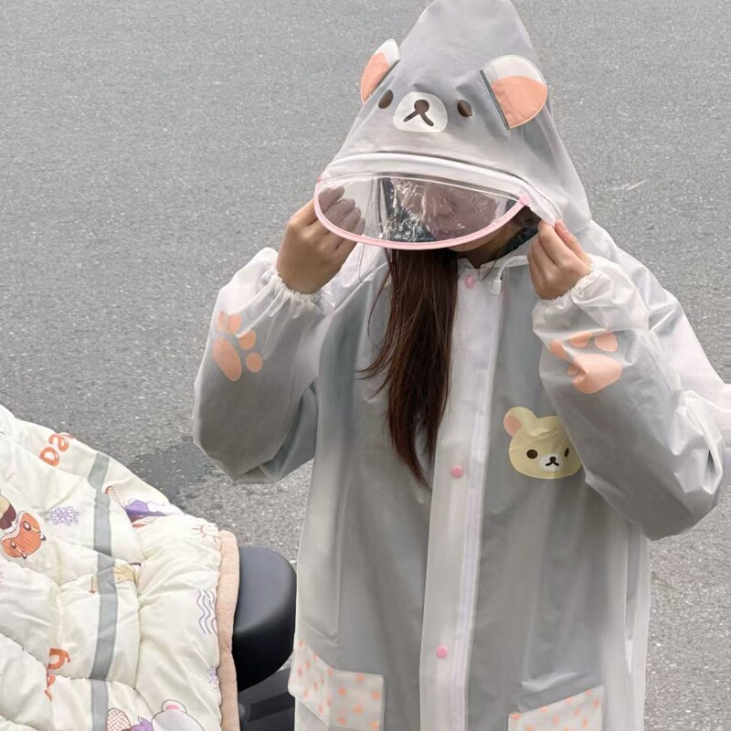 High-Looking Bear Raincoat Cartoon Cute Thickeneded Eva Adult Poncho Rainy Day Windproof and Waterproof Ancient Japanese Style