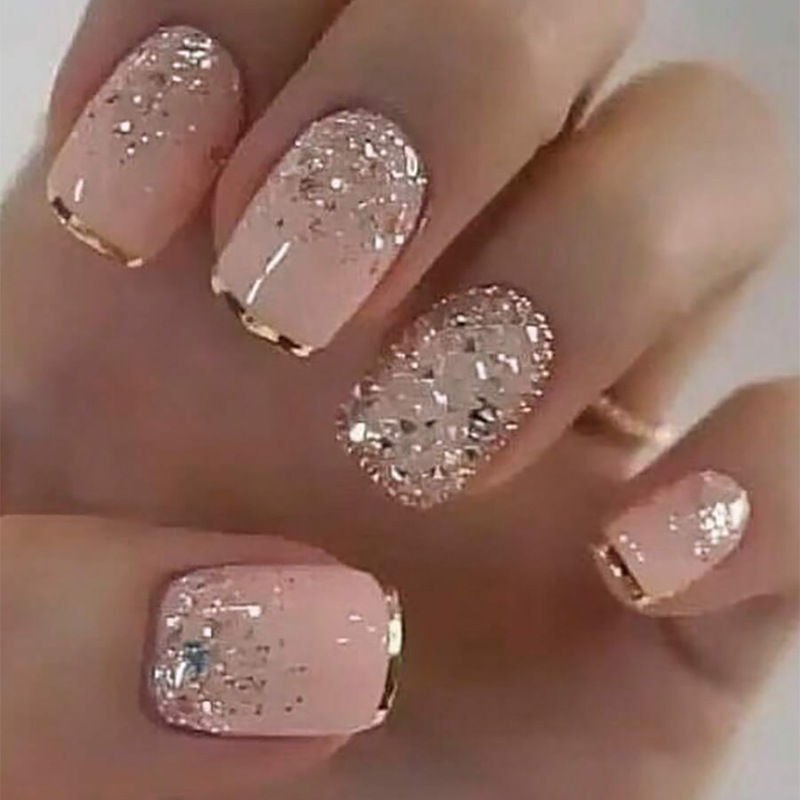 24 Medium Square Bright French Press Molded Nails with Glitter Powder, Full Fit Acrylic Fake Nails Wholesale 24 Medium Square Bright French Press Molded Nails with Glitter Powder, Full Fit Acrylic Fake Nails Wholesale