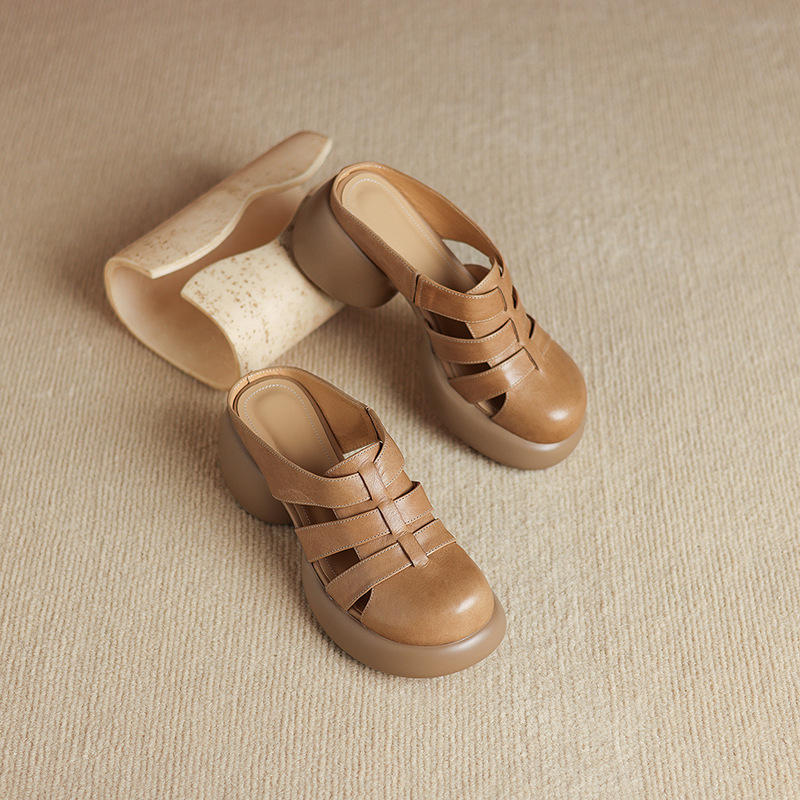 Sandal cao gót nữ mũi hở phong cách La Mã đế dày 6 cm — đen chi tiết 24