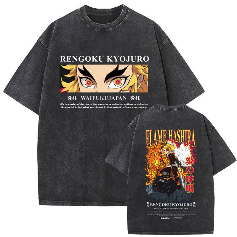 Anime Demon Slayer Washed Retro T-Shirt Rengoku Kyyoujurou Eyes Graphic T-Shirt Men's and Women's High Quality Anime Demon Slayer Washed Retro T-Shirt Rengoku Kyyoujurou Eyes Graphic T-Shirt Men's and Women's High Quality