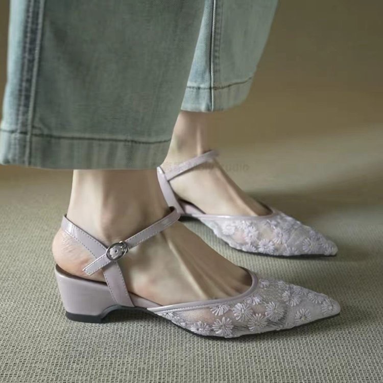 Sandalias Cerradas de Cuña con Malla de Superfibra y Caucho, Hebilla de Tira, Talón Medio, para Verano