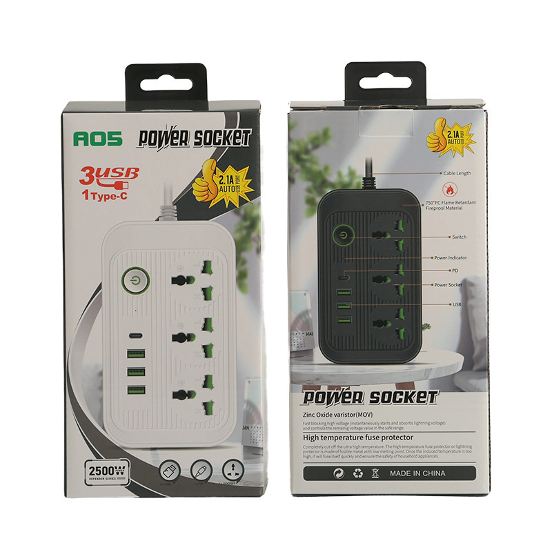 3USB + 1Type-c interfaz de carga con puerta de seguridad para niños con caja negra con caja blanca con estándar verde británico estándar europeo estándar americano