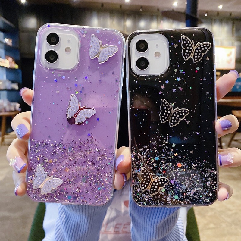 Suitable for Samsung S26Ultra Mobile Phone Case S22 Glue-On S24U Glitter Accessories DIY Three Butterflies Mobile Phone Case