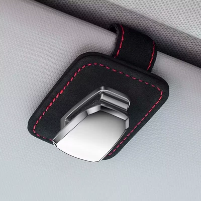 Car Glasses Clip, Car Sun Car Glasses Clip/Bill Clip - suede-metal-black-red-line-glasses-clip