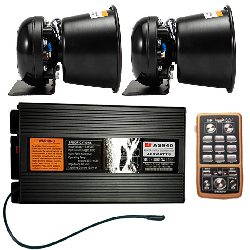 Wireless car alarm with 400W high-power loudspeaker, car siren with high-pitched horn, AS940N+ Black Falcon speaker