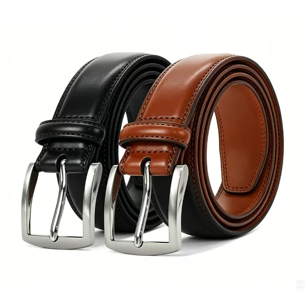 Cross-Border New Product Double-Sided Genuine Leather Belt, New Men's Pin Buckle Alloy Belt, Full Leather Perforated Business Belt