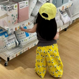 柠里儿童睡裤夏季薄款棉质男童宽松女宝宝防蚊裤女童阔腿裤外穿潮