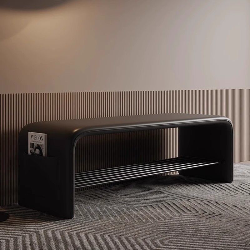Italian-Style Minimalist Shoe-Changing Bench, Modern Light Luxury Soft-Covered Long Bench, Black Leather Entryway Bench for Home Use