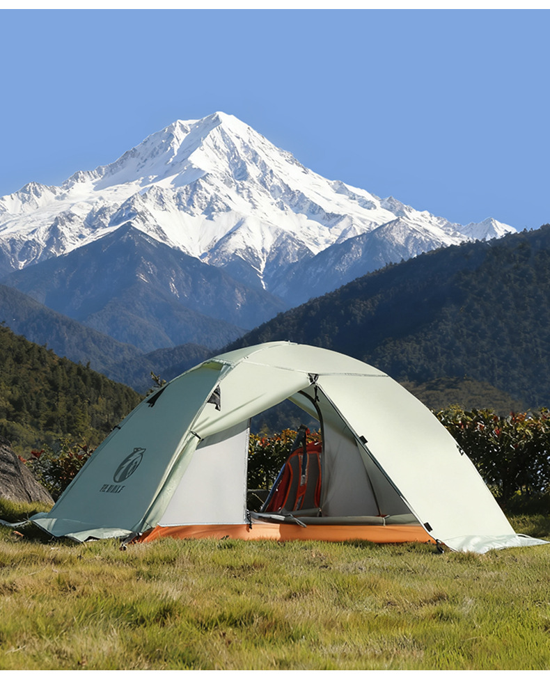 Outdoor Double-Layer Hiking Tent, Ultra-Light Aluminum Pole, Windproof and Rainproof, Portable Outdoor Camping Professional Mountaineering Snow Skirt Tent