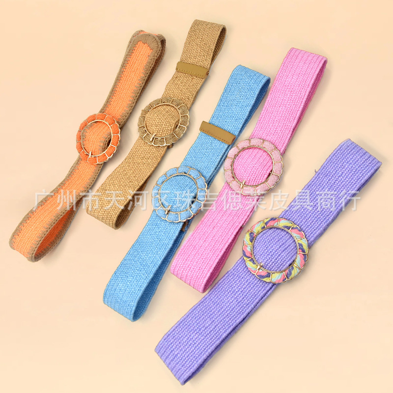 straw woven elastic ethnic belt handmade