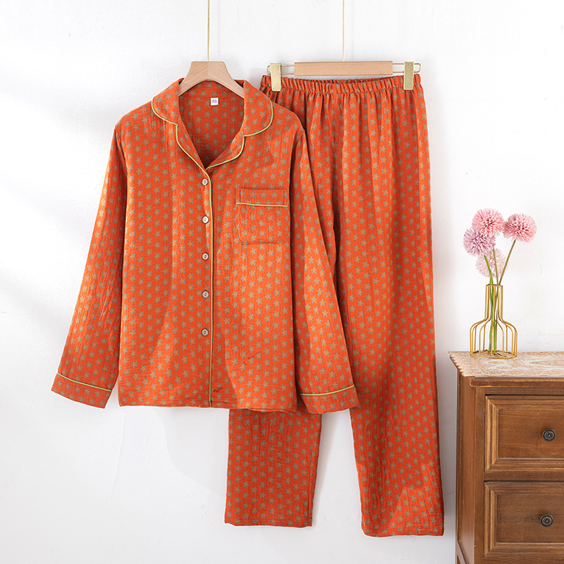 Jacquard gauze long set-Gypsophila orange