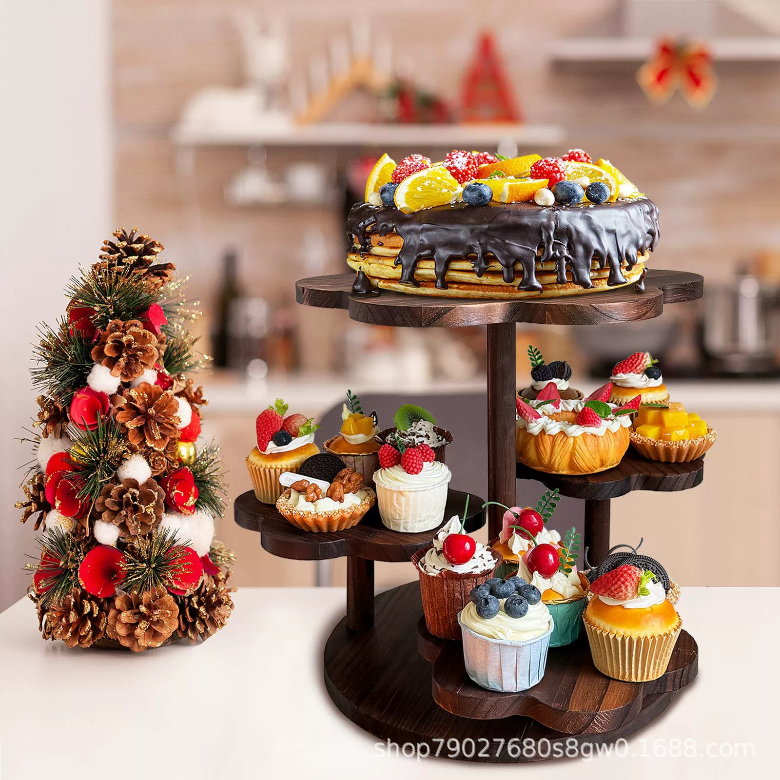 Деревянная подставка для кексов, четырехслойная подставка для десертов, подставка для закусок для послеобеденного чая, подставка для торта для вечеринки