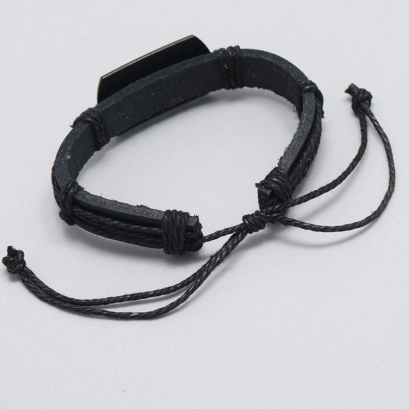 punk style menu0027s leather bracelet black wolf head multi-layer braided bracelet