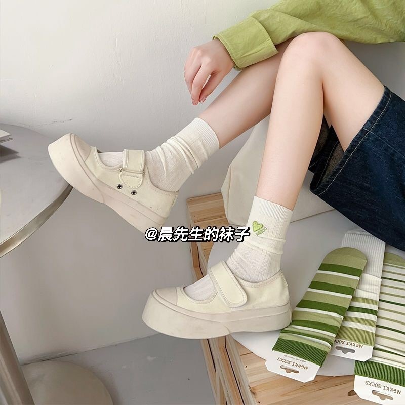 春秋夏季日系條紋堆堆襪美式高顏值瑪麗珍jk襪子女薄款森系中筒襪