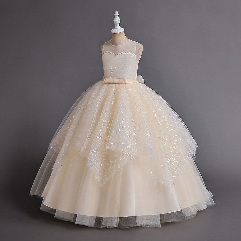 Robe de princesse longue en maille pour fille avec dentelle_voghion.com