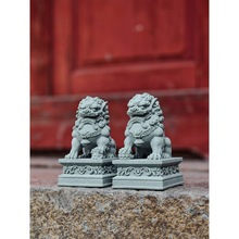 石狮子小摆件一对镇宅看门石雕喜狮麒麟茶宠鱼缸造景桌面装饰华庚