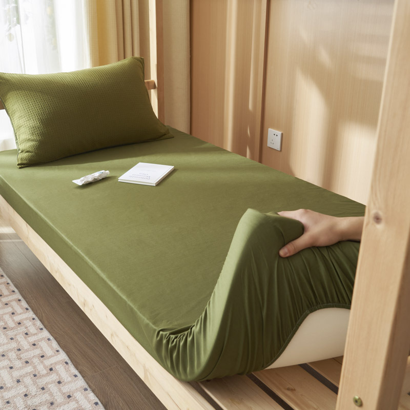 Cotton Army Green Student Bed Sheet 0.9m School Dormitory Solid Color Cotton Bed Cover Elastic Band Mattress Protector