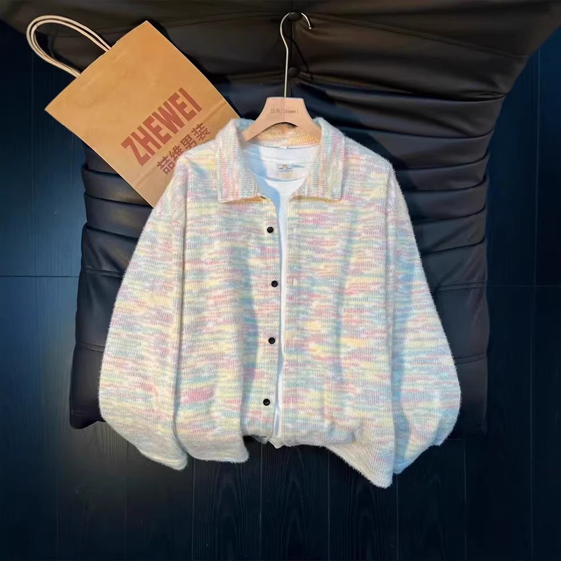 Chanel-Style Colorful Lapel Long-Sleeve Shirt for Men, Spring Couple's Cardigan Sweatshirt, High-End Design Knit Jacket Chanel-Style Colorful Lapel Long-Sleeve Shirt for Men, Spring Couple's Cardigan Sweatshirt, High-End Design Knit Jacket