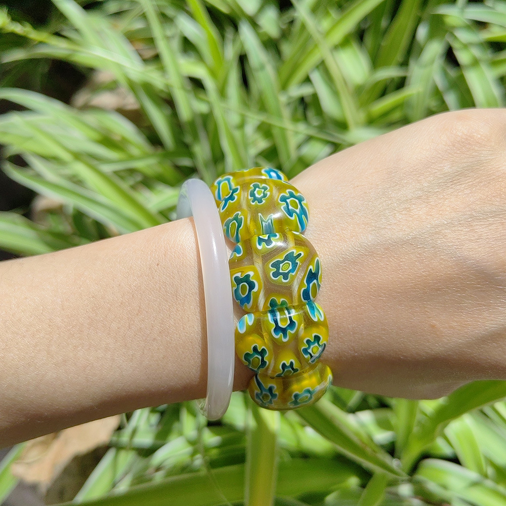 50g Weight Stretch Adjustable Clasp Closure Type Bracelets Classification glass Chain Material 1 Piece Quantity Daily Occasion glass Material Round, Flower Pattern All Seasons Season Women's Gender Handmade Design Pastoral Style Pastoral Round Flower Glass Stretch Adjustable Beaded Bracelets Wholesale 33