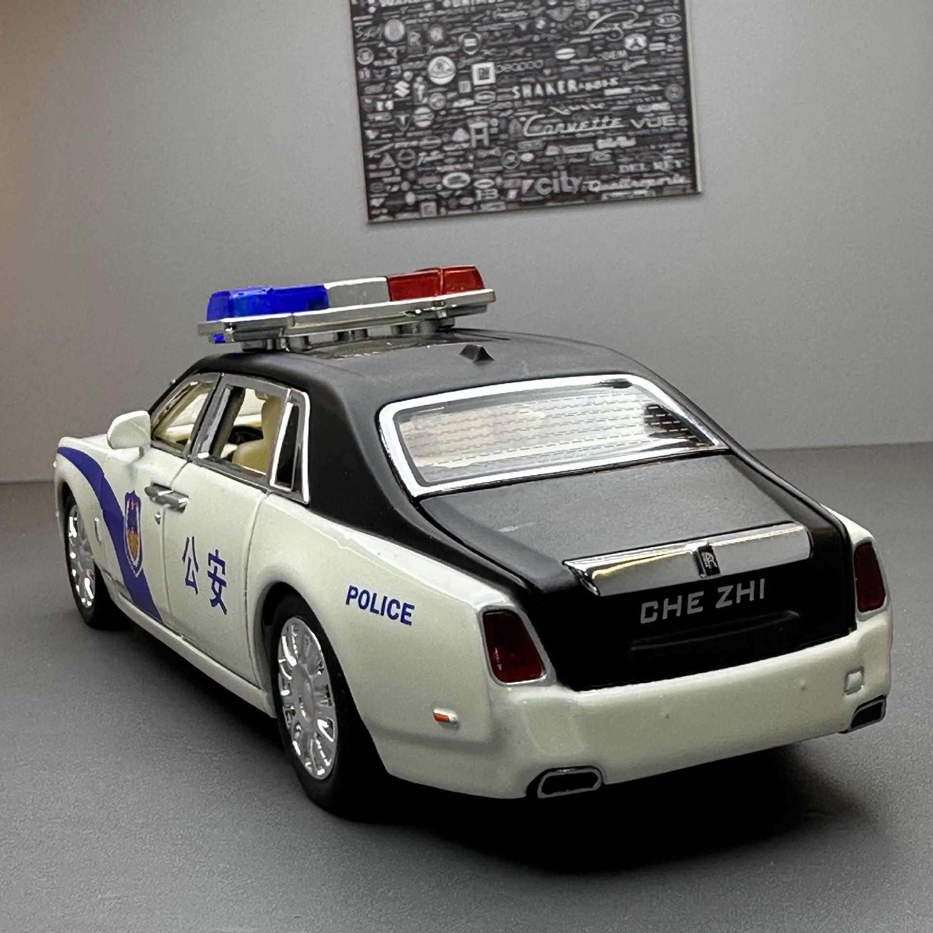 Coche de aleación modelo de coche 1:32 rollos fantasma tire hacia atrás con sonido y luz tráfico policía coche de juguete modelo adornos