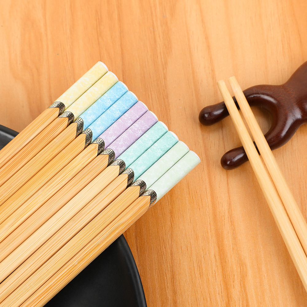 网红筷子新款大理石纹五色筷子天然楠竹家用竹筷翡翠玉石竹筷子