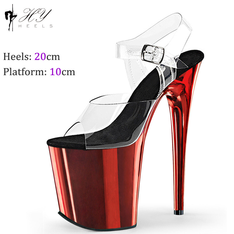 Sandal gót nhọn siêu cao 20 cm đế mạ điện dự tiệc cưới — Màu vàng, Màu Đỏ đào, Màu bạc, Màu đỏ