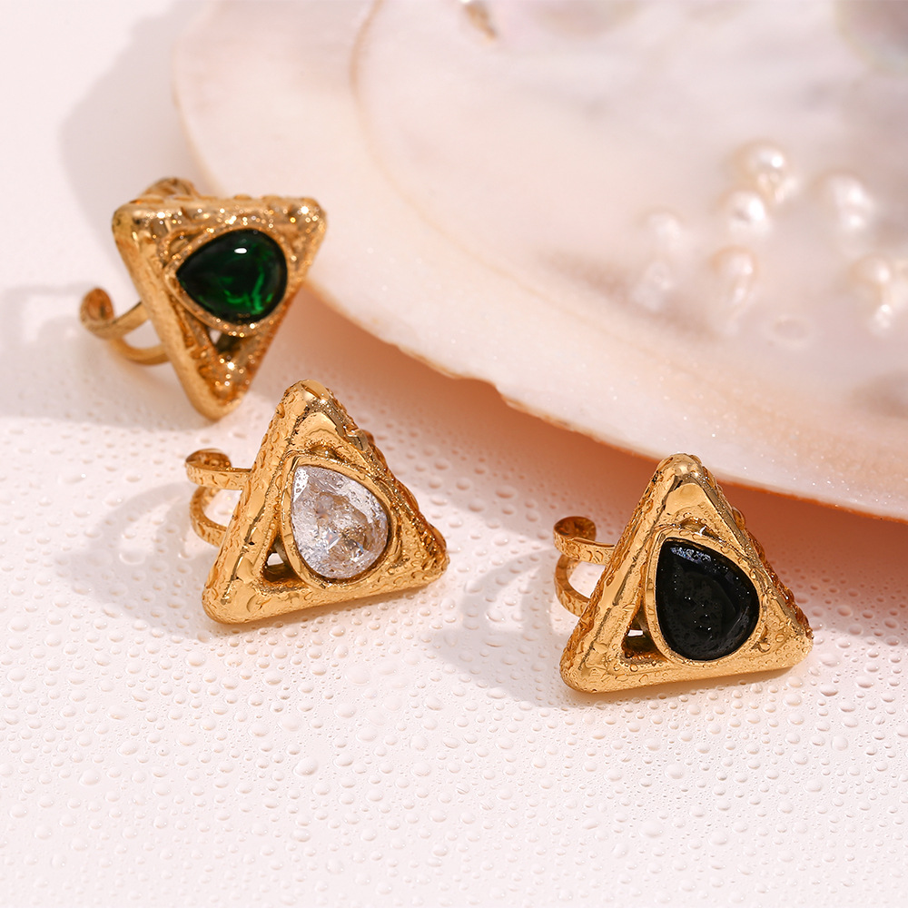 Water Drop Diamond Triangle Stainless Steel Ring