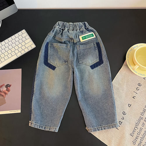 2024 Autumn Boys Light Blue Versatile Jeans Fashionable Gradient Color Autumn Trousers for Small and Medium-sized Children
