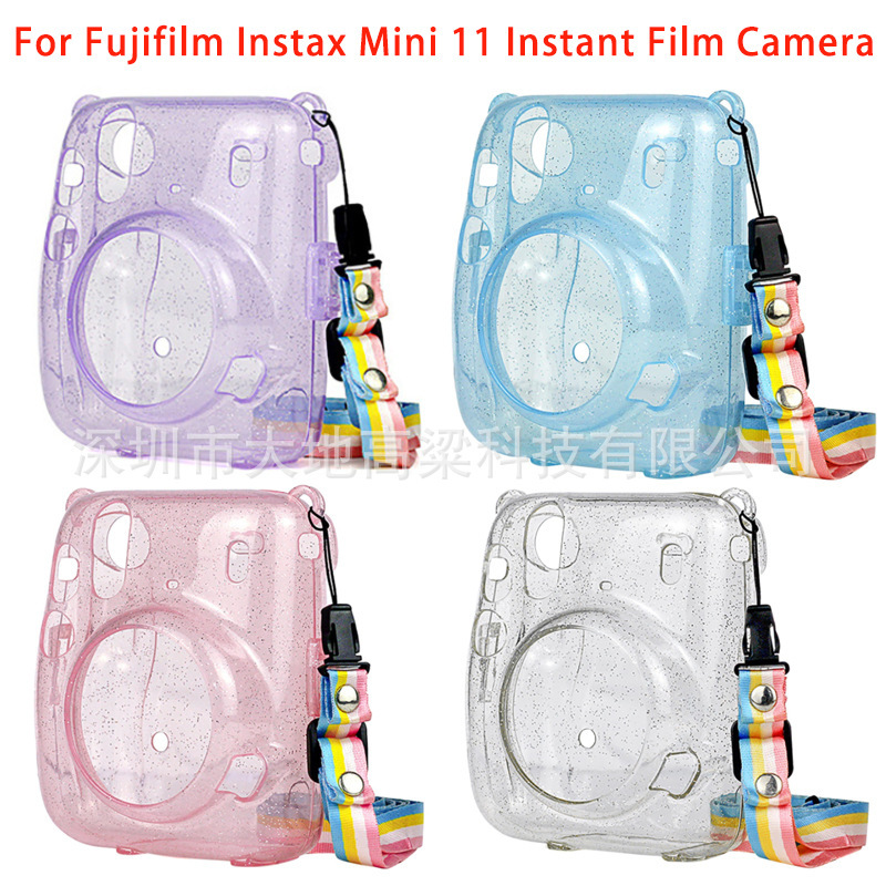 Polaroid instax mini11 transparent case pvc glitter crystal case case anti-scratch anti-drop rainbow shoulder strap Polaroid instax mini11 transparent case pvc glitter crystal case case anti-scratch anti-drop rainbow shoulder strap