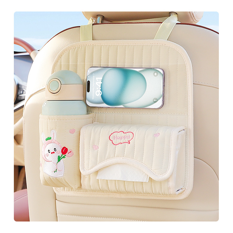 Car Seat Back Storage Bag Multifunctional Seat Storage Box Car Hanging Water Cup Bag Cute Car Tissue Box for Women