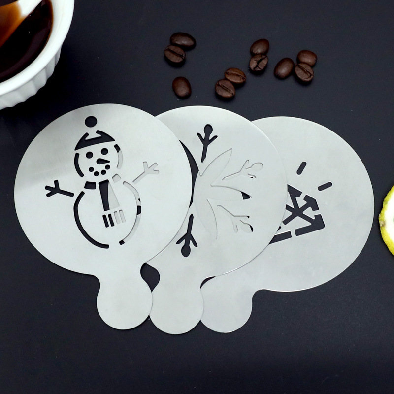 Creativo transfronterizo de acero inoxidable café dibujo de flor molde portátil burbuja de café pulverización de flores patrón polvo molde de café en forma de corazón image 5