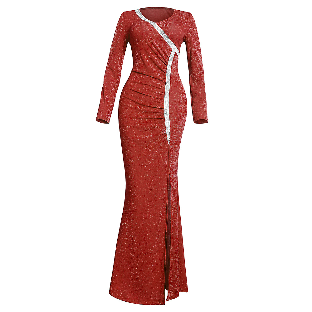 Abbigliamento donna commercio estero signore abito da sera caldo diamante scollo a V gonna lunga_voghion.com