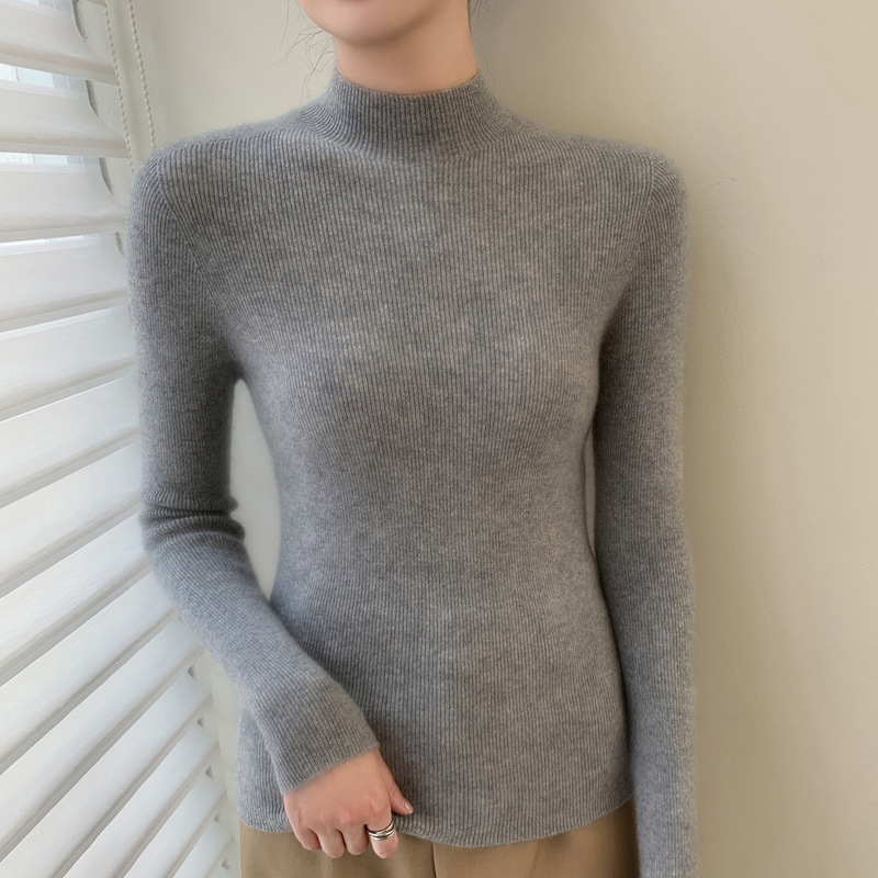 一线成衣无缝100%山羊绒衫女半高领修身针织打底衫毛衣秋冬上衣|undefined