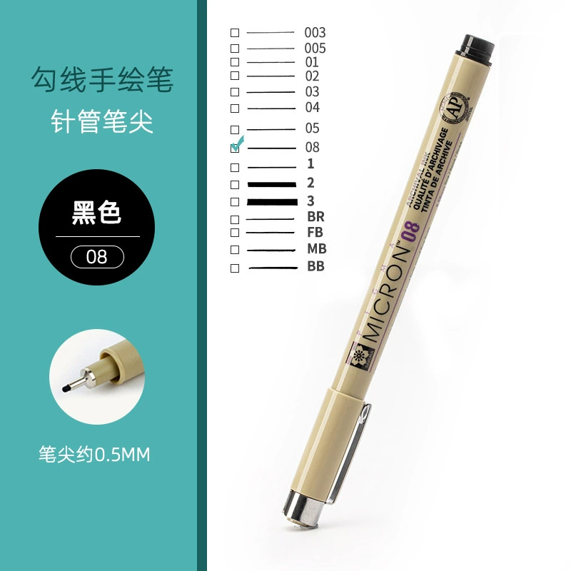 Пишущий маркер Liner Pen (Sakura) стилевые ручки Micron, набор перьевых грифелей 003–08 и 0.1–1 мм, для манги и иллюстраций