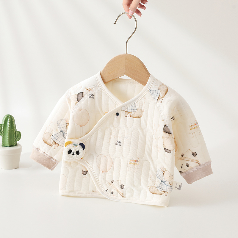 Newborn baby half-back blouse, autumn and winter warm top, three-layer warm base layer for newborns.