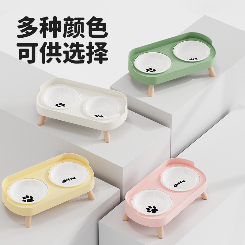 ペットの餌ボウル、漏れ防止設計、セラミックダブルボウル、ペット用品、転倒防止、水と餌のオールインワンダブルボウル|undefined