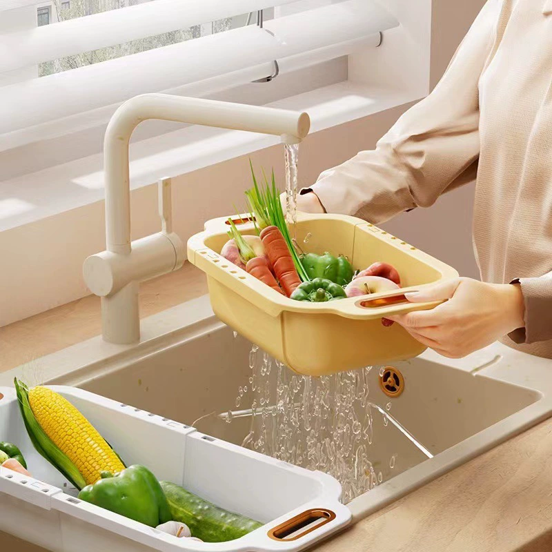 Переходная кросс-граница выдвижной сливной корзины для кухни, корзина для овощей, раковина для стока, хозяйственная гостиная, поднос для фруктов, сливовая корзина