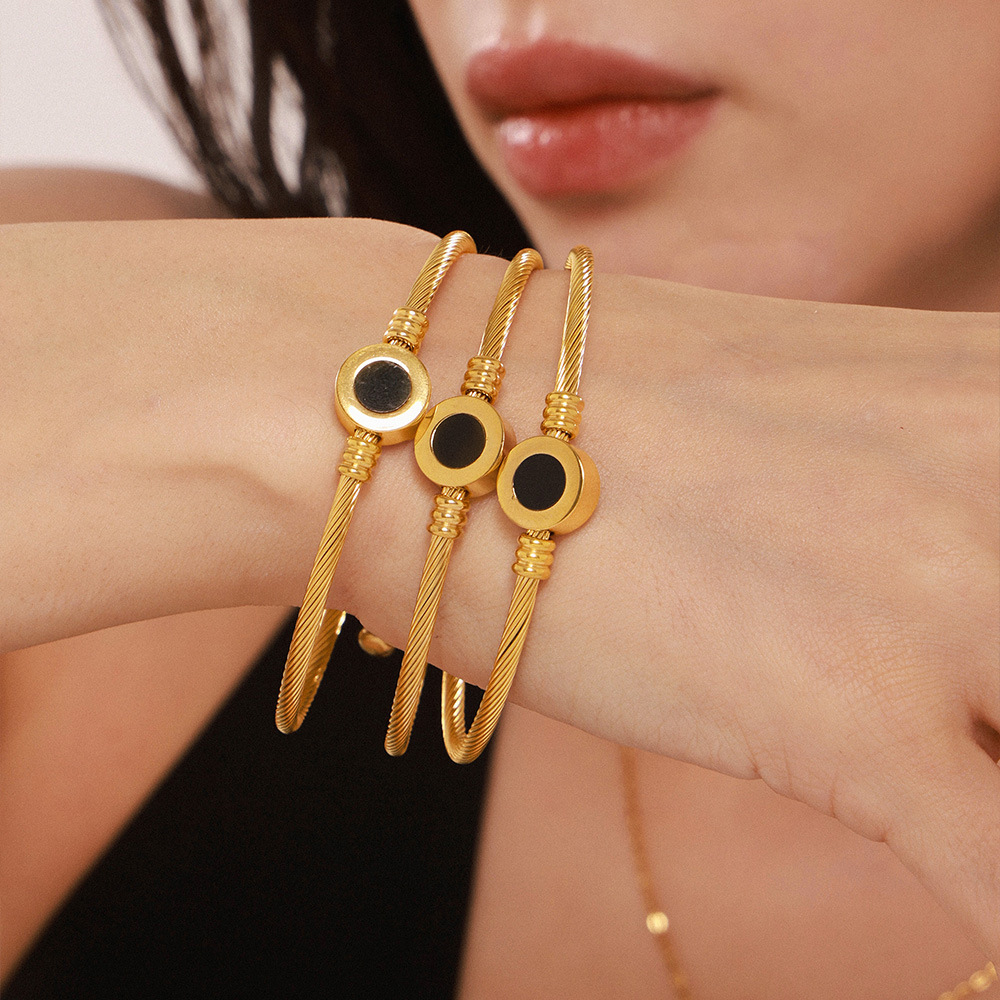 Zhengyanins natural real frita blanca y negra de doble cara pulsera de acero inoxidable subline joyas pulsera elástica no se desvanecen mujeres