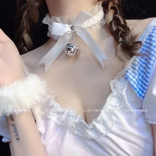 Sexy lingerie uniform Japanese sweet and cute girl bow elastic band lace big bell collar accessories for women