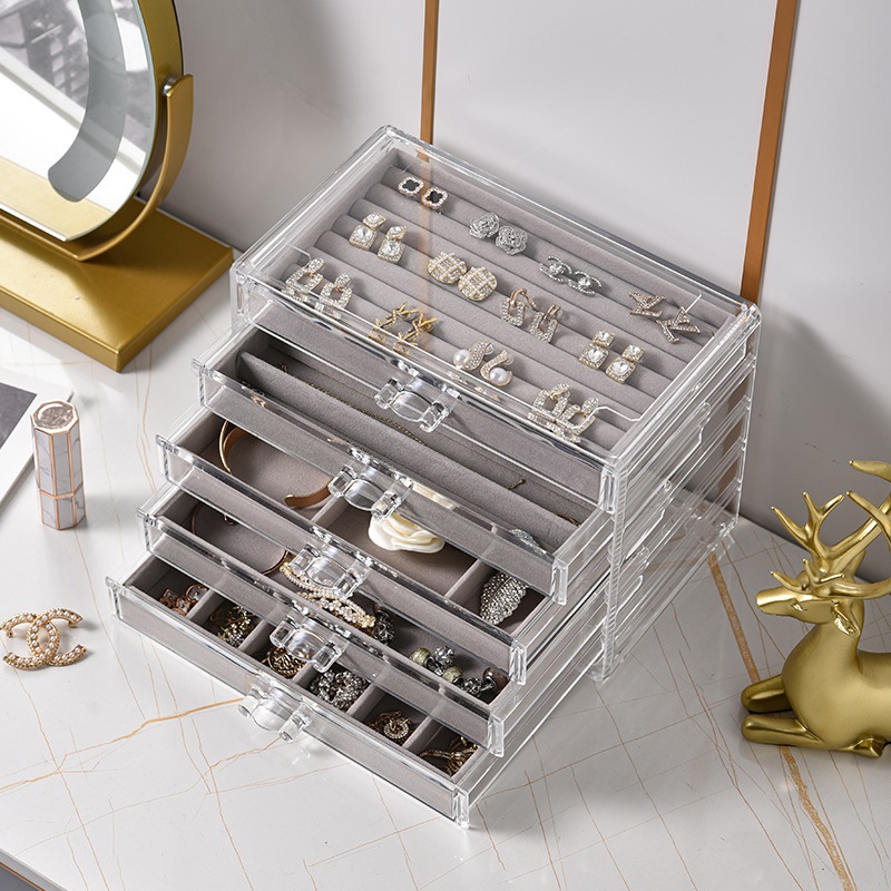 Caja de almacenamiento de joyas pendientes anti-oxidante collar acrílico de lana de alta calidad caja de joyas exquisitas artefactos