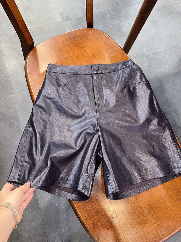 百搭单品真皮皮裤女高品质冷翡翠油蜡绵羊皮中裤宽松休闲五分裤潮|undefined